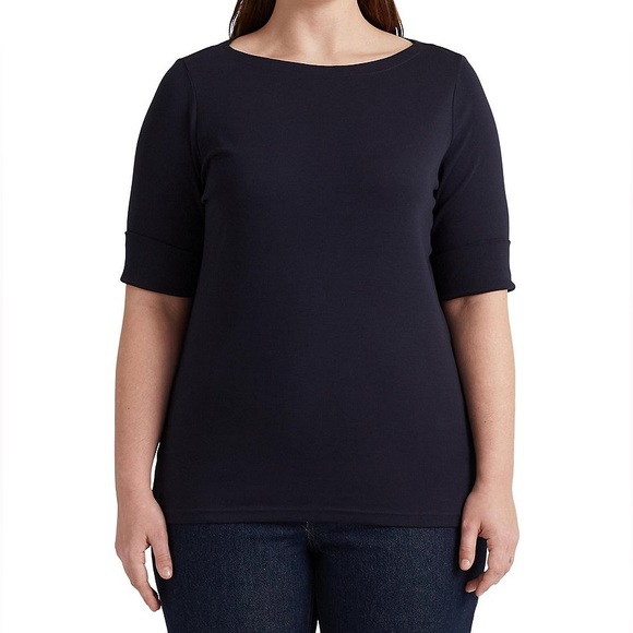 Lauren Ralph Lauren Stretch Cotton Boatneck Tee Lauren Navy Size XXL - Picture 5 of 14